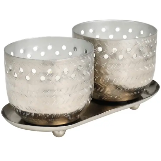 7oz. White Sage Scented Candles in Cut Out Silver Bowls and Tray {3}
