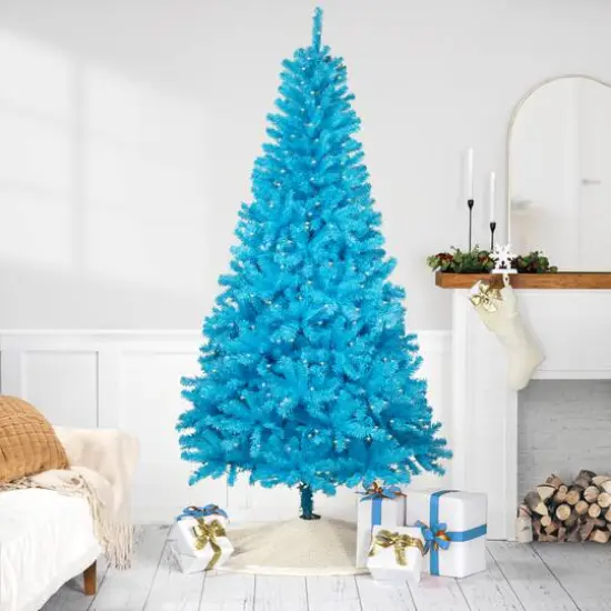 7ft. Pre-Lit Medium Sky Blue Pine Artificial Christmas Tree, Clear Lights {7}