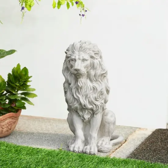 Glitzhome&reg; 20.75" MGO White Guardian Lion Sitting Statue {5}