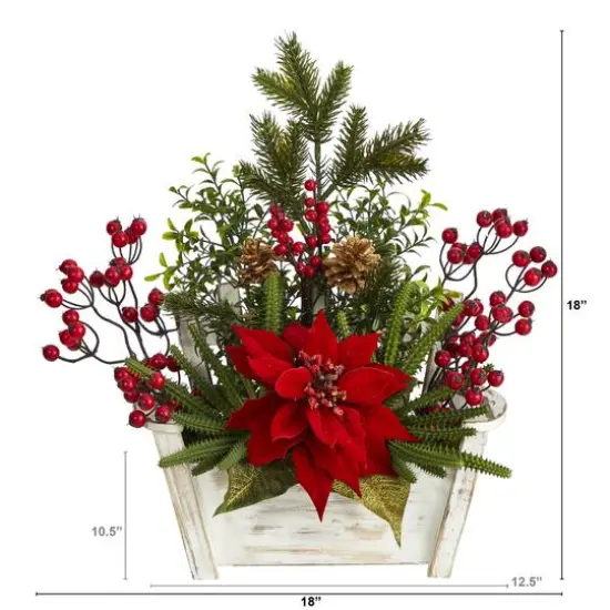 18'' Poinsettia, Succulent & Berry in Bench Planter {3}