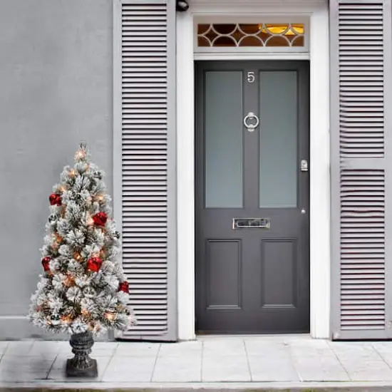 5ft. Pre-Lit Snowy Bristle Pine Artificial Christmas Entrance Tree, Clear Lights {3}