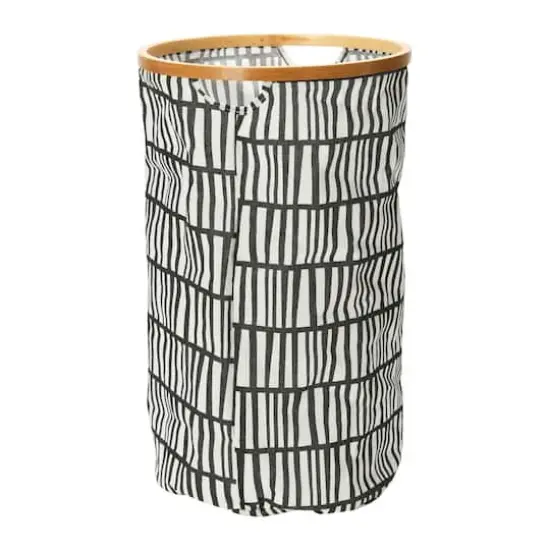Household Essentials Krush Bamboo Rimmed Hamper (Round, Black) {1}