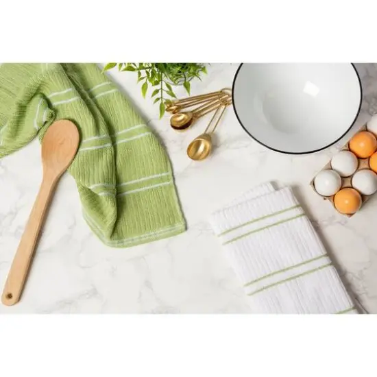 DII&reg; Striped Ribbed Terry Dish Towels, 6ct. Green/White {5}