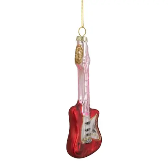 Red & Silver Bass Guitar Glass Ornament {4}