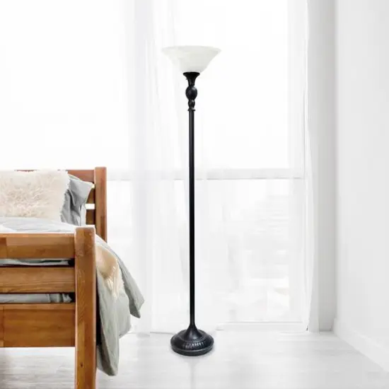 Lalia Home 6ft. Torchiere Floor Lamp with Marbleized Shade Restoration Bronze with White Shade {5}