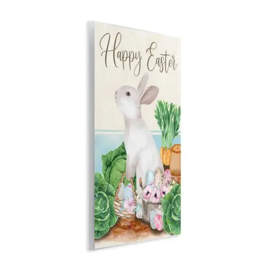 Stupell Industries Happy Easter Bunny Rabbit Greens Eggs Basket Wall Plaque Art {4}