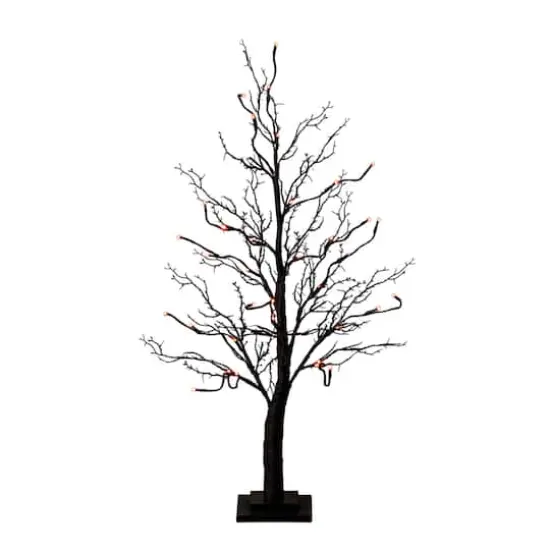 3ft. Pre-Lit Halloween Deluxe Black Twig Artificial Tree with 36 Orange & Purple LED Lights {1}