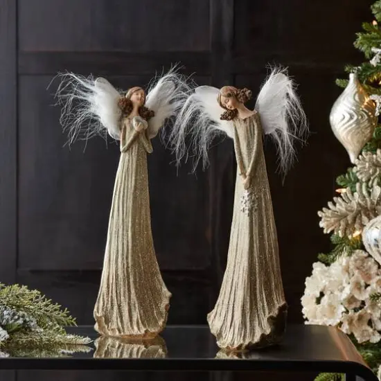 14" Glittered Angel with Feather Wings Set {4}