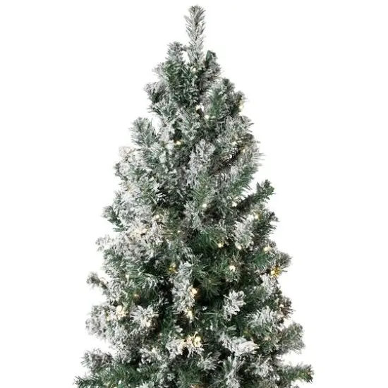 9ft. Pre-Lit Flocked Pine Artificial Christmas Tree, Warm White LED Lights {4}