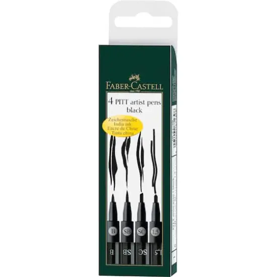 Faber-Castell&reg; PITT&reg; 4 Piece Black Artist Pen Set {1}