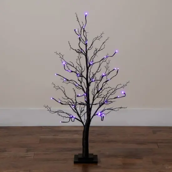 3ft. Pre-Lit Halloween Deluxe Black Twig Artificial Tree with 36 Orange & Purple LED Lights {12}
