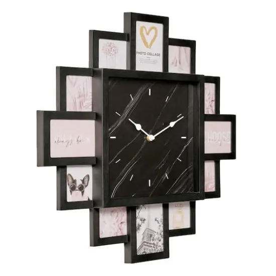 American Art Decor Picture Frame Collage Clock 12 Photo Display Slots Black, 20" x 20" {1}