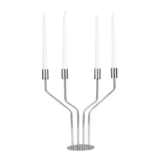 13" Silver Stainless Steel Abstract Angled Candelabra {4}