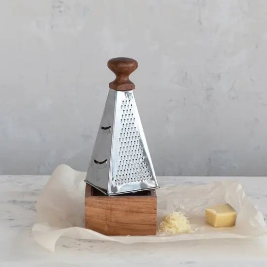 Hello Honey&reg; 7" Handheld Stainless Steel Grater with Acacia Wood Handle & Square Base {4}