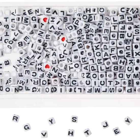 White Alphabet Cube Crafting Beads, 6.7mm by Bead Landing&trade; {5}