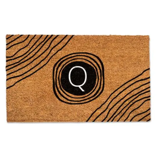 Black Monogram Circle Natural Coir Doormat Q {1}