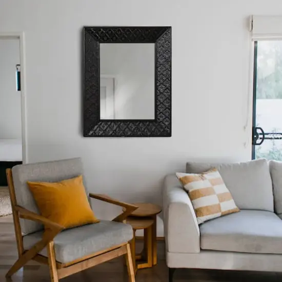 Hello Honey® 25.5" Handwoven Rattan Rectangle Wall Mirror Black {3}