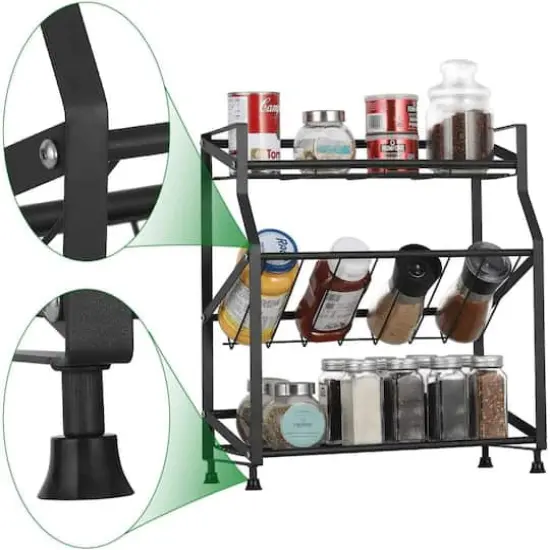 NEX&trade; 3-Tier Freestanding Metal Spice Rack Organizer Black {5}