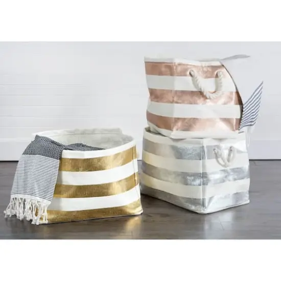 DII&reg; 16" Striped Woven Paper Storage Cube Gold {6}