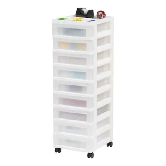 IRIS White 9-Drawer Storage Cart With Organizer Top {4}