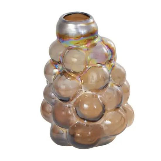 12" Iridescent Brown Abstract Handmade Bubble Glass Vase {9}