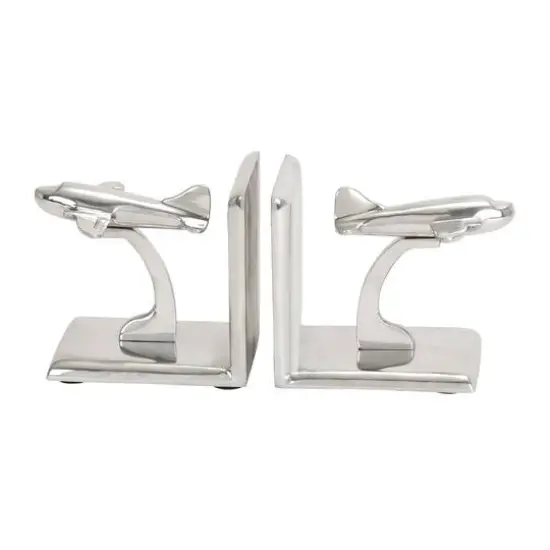 5" Silver Aluminum Contemporary Plane Bookends {1}