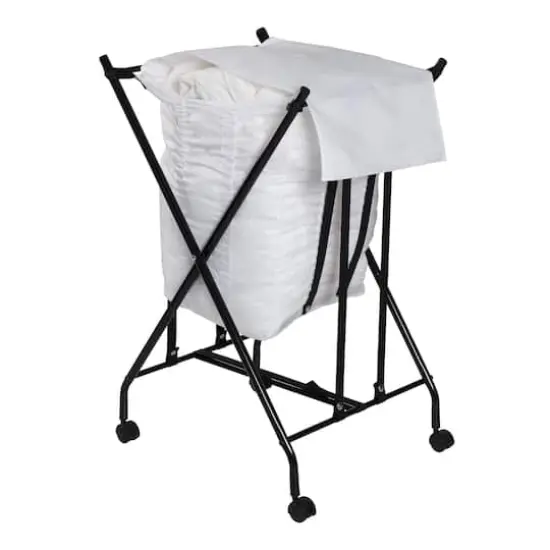 Honey Can Do Black/White Single Bounce Back Hamper with Wheels and Lid {1}