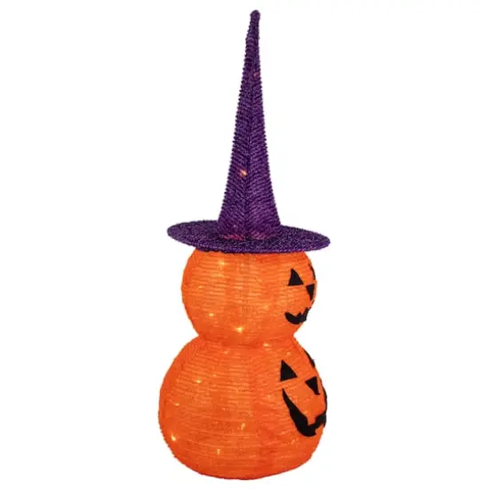 30" Pop Up Lighted Tinsel Stacked Jack-O-Lanterns Halloween Decoration {3}