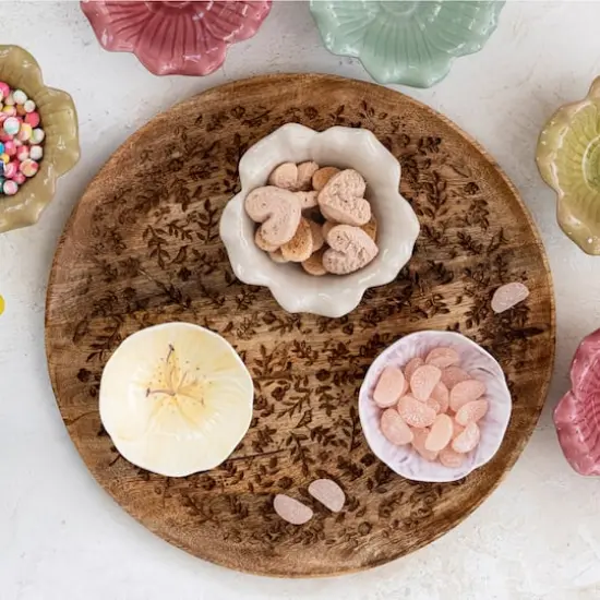 Hello Honey&reg; 15.5" Round Mango Wood Tray with Laser Etched Botanicals {4}