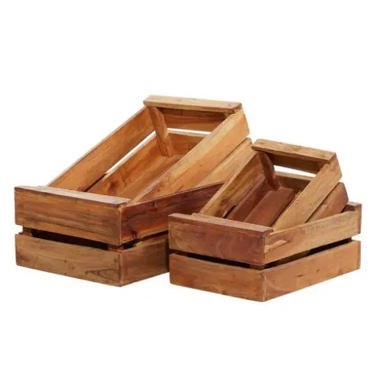 Set of 4 Brown Mahogany Farmhouse Storage Basket, 22" x 15" x 9" {1}