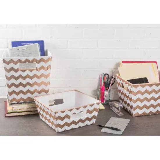 DII&reg; 13" Trapezoid Polyester Chevron Storage Bin Copper {7}