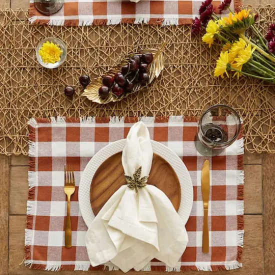 DII&reg; Heavyweight Check Fringed Cotton Placemats, 6ct. Cinnamon {6}