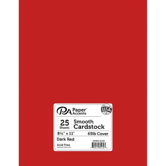 PA Paper&trade; Accents 8.5" x 11" 65lb. Smooth Cardstock, 25 Sheets Dark Red {1}
