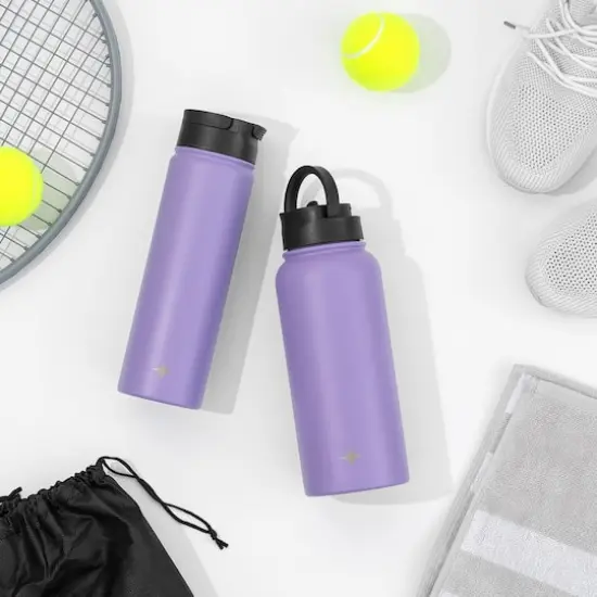 JoyJolt&reg; 22oz. Triple Insulated Water Bottle with Flip Lid & Sport Straw Lid Purple {4}
