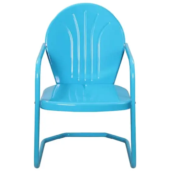 34" Turquoise Blue Retro Style Outdoor Metal Tulip Chair {3}