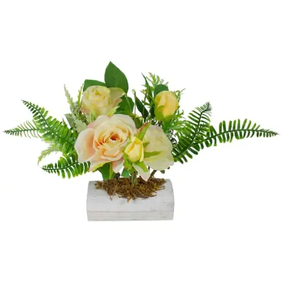 13" Ranunculus & Rose Floral Spring Wooden Statue D&eacute;cor {1}