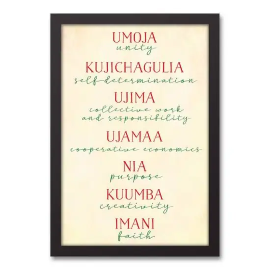 Principles of Kwanzaa Black Framed Canvas Wall Art {1}
