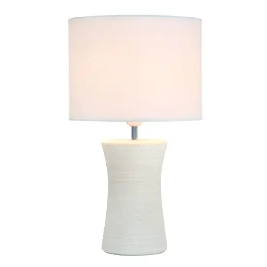 Simple Designs White Shade Ceramic Hourglass Table Lamp Off White {3}