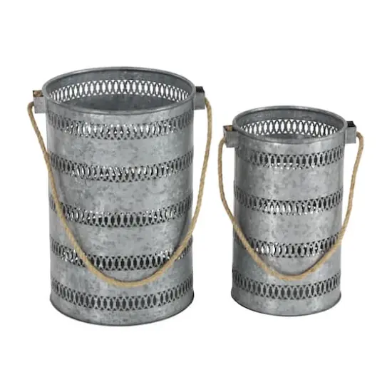 Gray Metal Coastal Lantern Set {5}