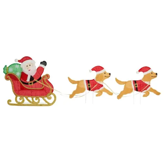 Glitzhome&reg; 90.5"L Lighted Christmas 2D Fabric Dog with Santa Sleigh Outdoor Decor {1}