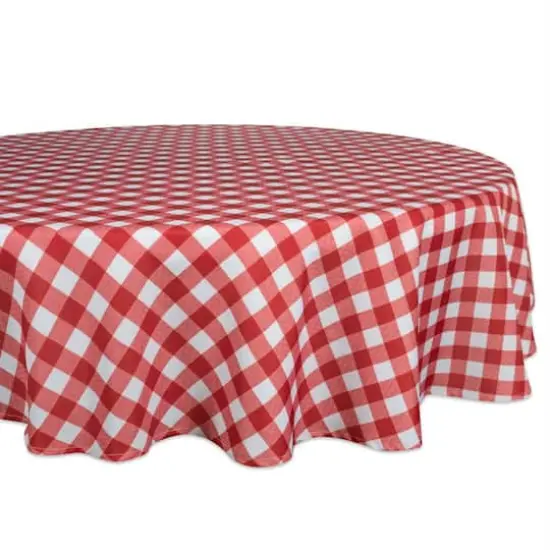 DII&reg; 60" Round Red Check Outdoor Tablecloth {1}