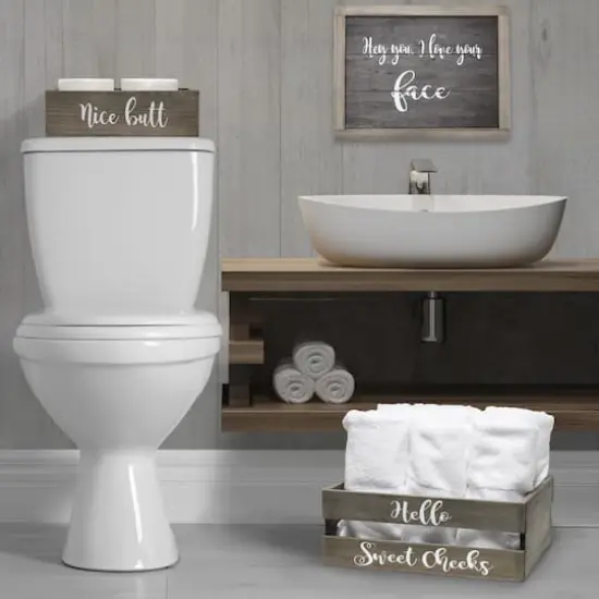 Elegant Designs Large Rustic Gray Cheeky Towel Holder, Frame & Toilet Paper Holder Set {5}
