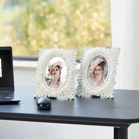 Glitzhome&reg; 2 Pack 4" x 6" White Ornate Resin Tabletop Picture Frames {5}