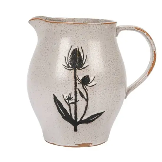 Hello Honey&reg; 50oz. White & Black Reactive Glaze Flower Design Debossed Stoneware Pitcher {1}