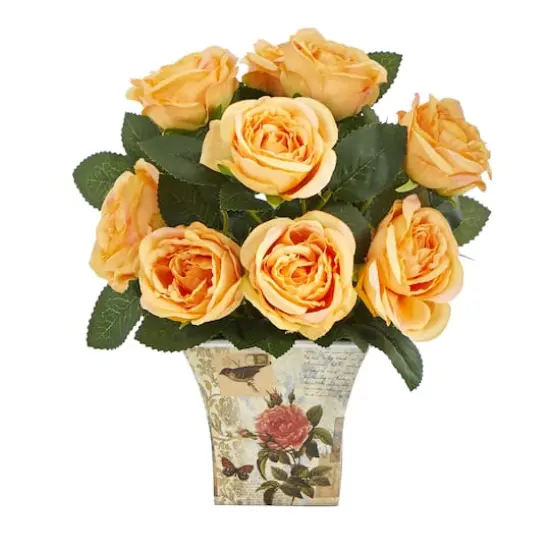 11" Orange Roses in Floral Vase {1}