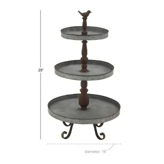 28" Silver Iron Farmhouse 3-Tier Tray Stand {5}