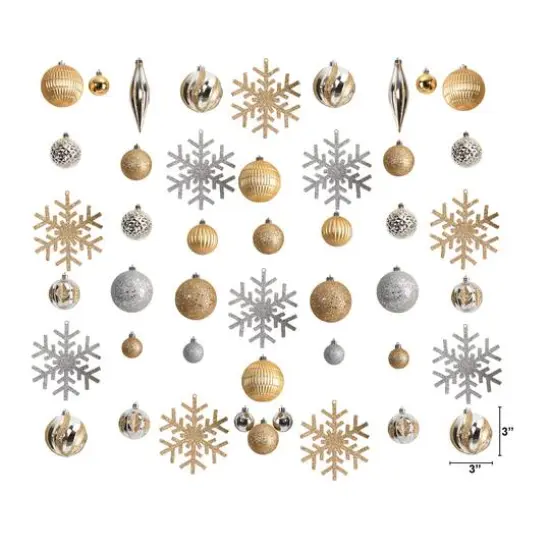 60ct. Holiday Deluxe Shatterproof Christmas Tree Ornament Box Set {3}