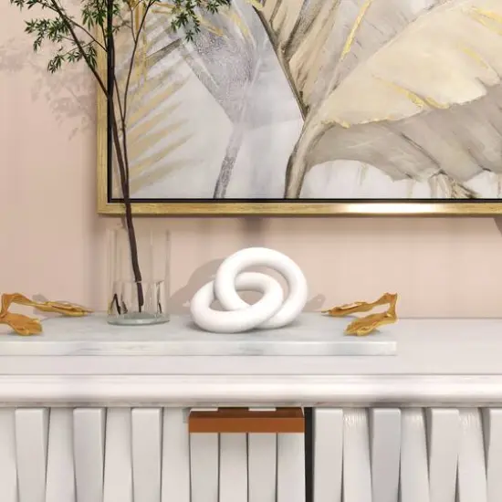 7" White Marble Geometric 2-Link Chain Sculpture {8}