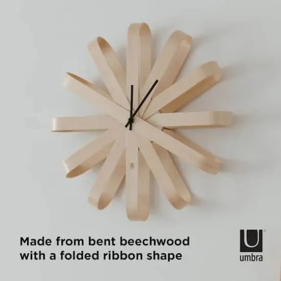 Umbra 20" Natural Ribbonwood Round Wall Clock {6}