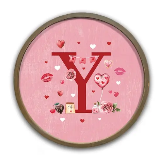 Valentine Things Monogram Round Brown Framed Print Y {1}